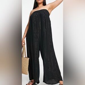 River Island Bandeau Tie-Back Wide Leg Semi-Sheer Jumpsuit, sz US 16